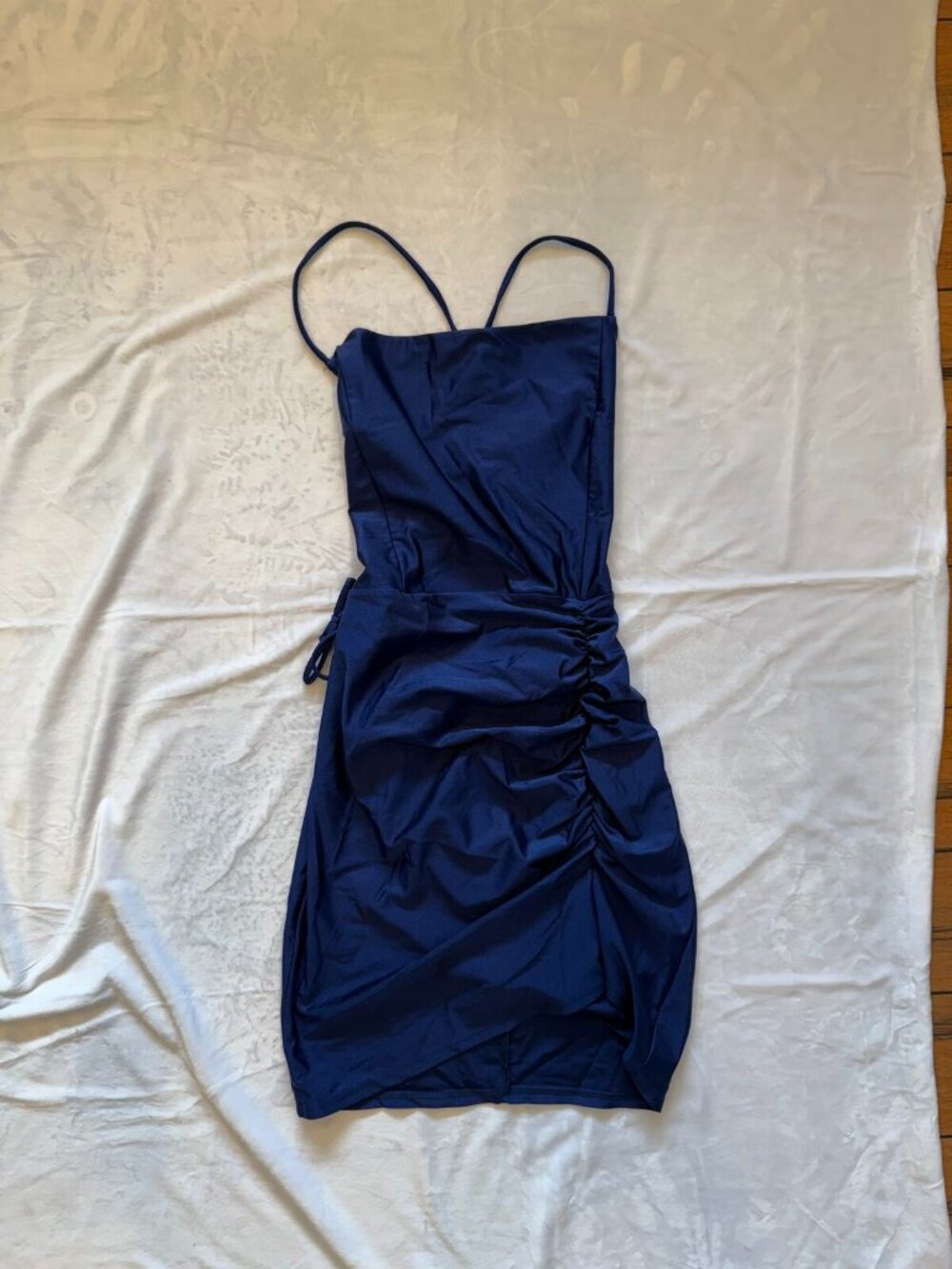 Windsor Navy Tie-Front Ruched Bodycon Dress Sz L